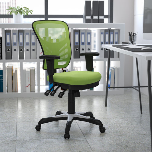 Nicholas Mid-Back Green Mesh Multifunction Executive Swivel Ergonomic Office Chair with Adjustable Arms Green/Black Frame HL-0001-GN-GG