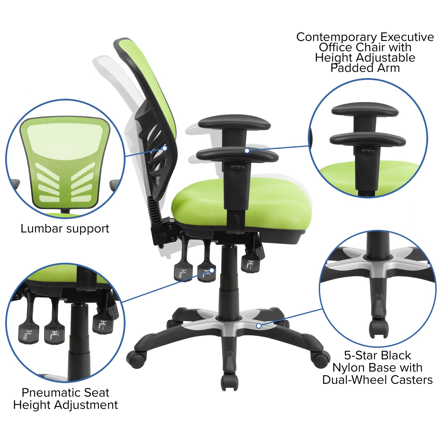 Nicholas Mid-Back Green Mesh Multifunction Executive Swivel Ergonomic Office Chair with Adjustable Arms Green/Black Frame