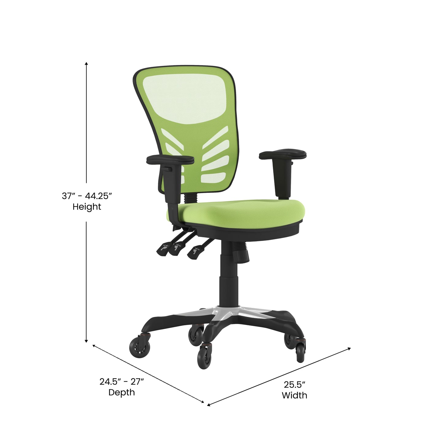 Nicholas Mid-Back Green Mesh Multifunction Executive Swivel Ergonomic Office Chair with Adjustable Arms and Transparent Roller Wheels Green/Black Frame