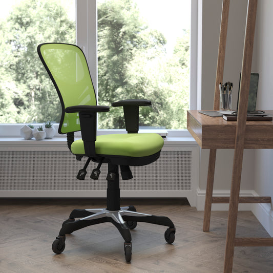 Nicholas Mid-Back Green Mesh Multifunction Executive Swivel Ergonomic Office Chair with Adjustable Arms and Transparent Roller Wheels Green/Black Frame HL-0001-GN-RLB-GG