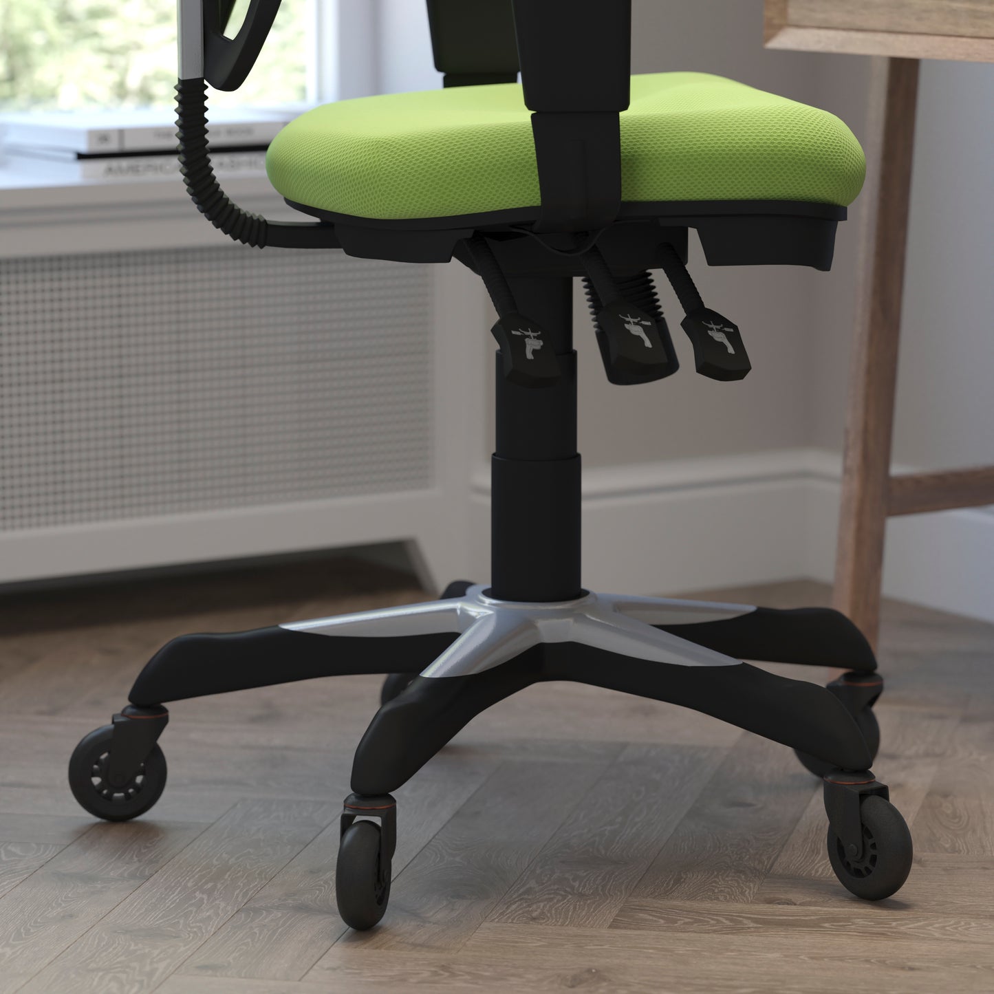 Nicholas Mid-Back Green Mesh Multifunction Executive Swivel Ergonomic Office Chair with Adjustable Arms and Transparent Roller Wheels Green/Black Frame