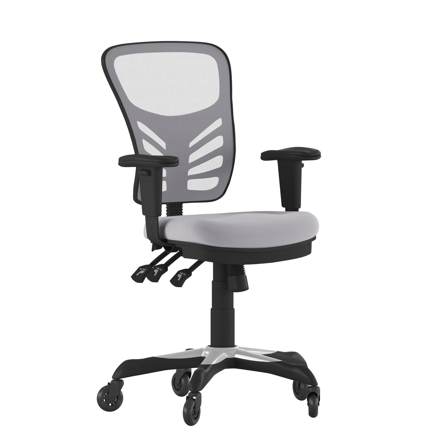 Nicholas Mid-Back Gray Mesh Multifunction Executive Swivel Ergonomic Office Chair with Adjustable Arms and Transparent Roller Wheels Gray/Black Frame