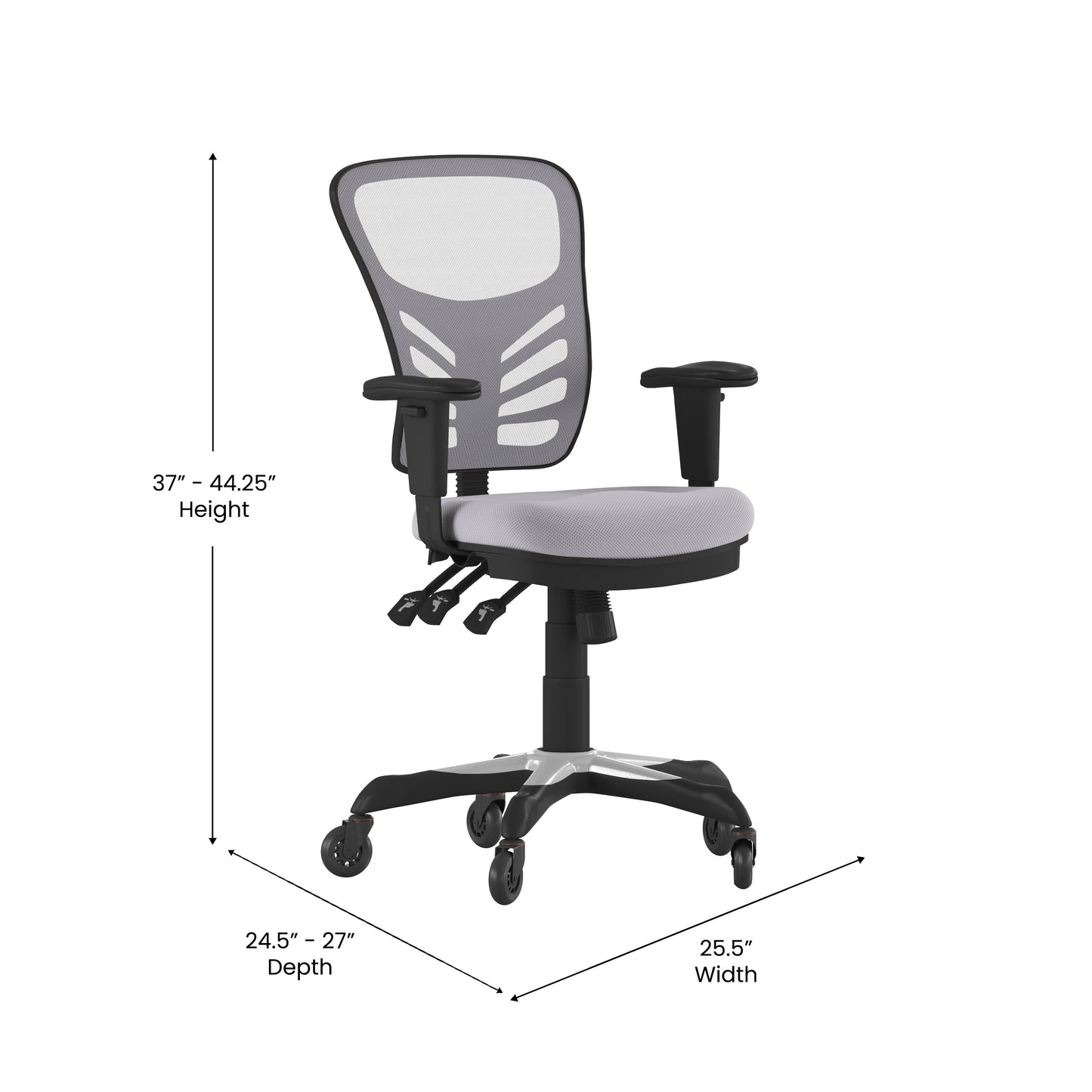 Nicholas Mid-Back Gray Mesh Multifunction Executive Swivel Ergonomic Office Chair with Adjustable Arms and Transparent Roller Wheels Gray/Black Frame