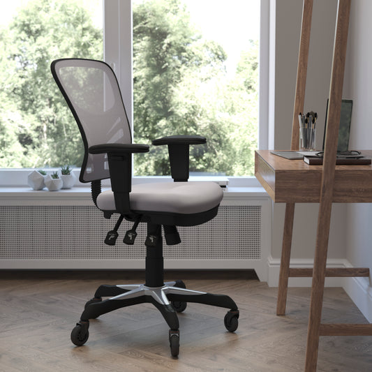 Nicholas Mid-Back Gray Mesh Multifunction Executive Swivel Ergonomic Office Chair with Adjustable Arms and Transparent Roller Wheels Gray/Black Frame HL-0001-GY-RLB-GG
