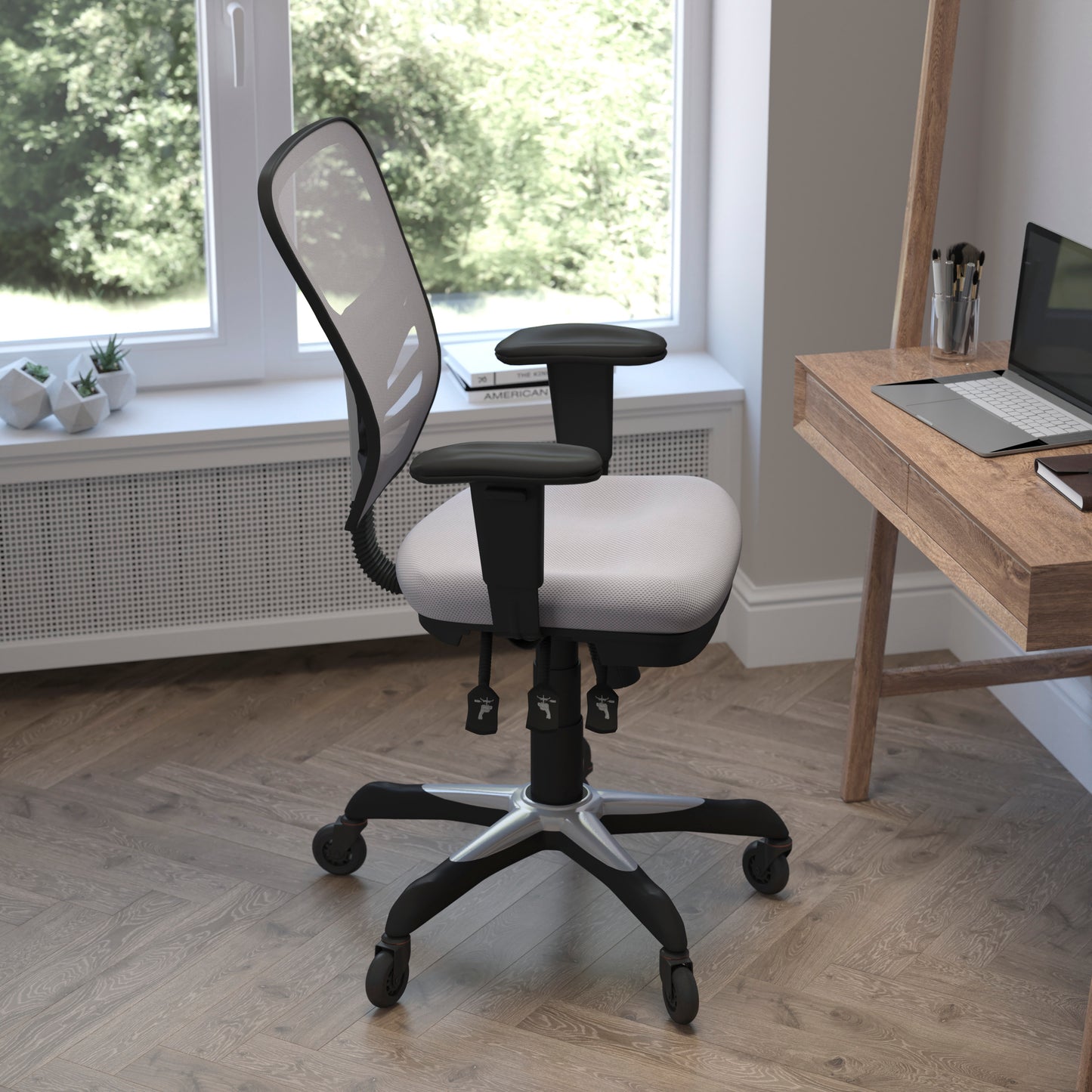 Nicholas Mid-Back Gray Mesh Multifunction Executive Swivel Ergonomic Office Chair with Adjustable Arms and Transparent Roller Wheels Gray/Black Frame