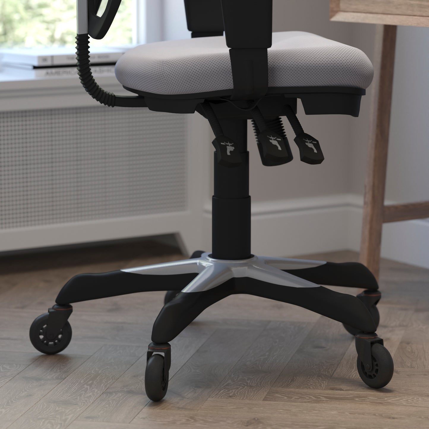 Nicholas Mid-Back Gray Mesh Multifunction Executive Swivel Ergonomic Office Chair with Adjustable Arms and Transparent Roller Wheels Gray/Black Frame
