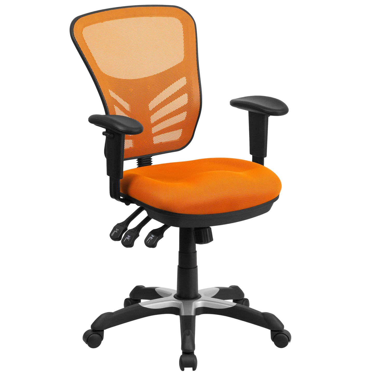 Nicholas Mid-Back Orange Mesh Multifunction Executive Swivel Ergonomic Office Chair with Adjustable Arms Orange/Black Frame