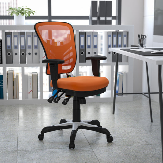 Nicholas Mid-Back Orange Mesh Multifunction Executive Swivel Ergonomic Office Chair with Adjustable Arms Orange/Black Frame HL-0001-OR-GG