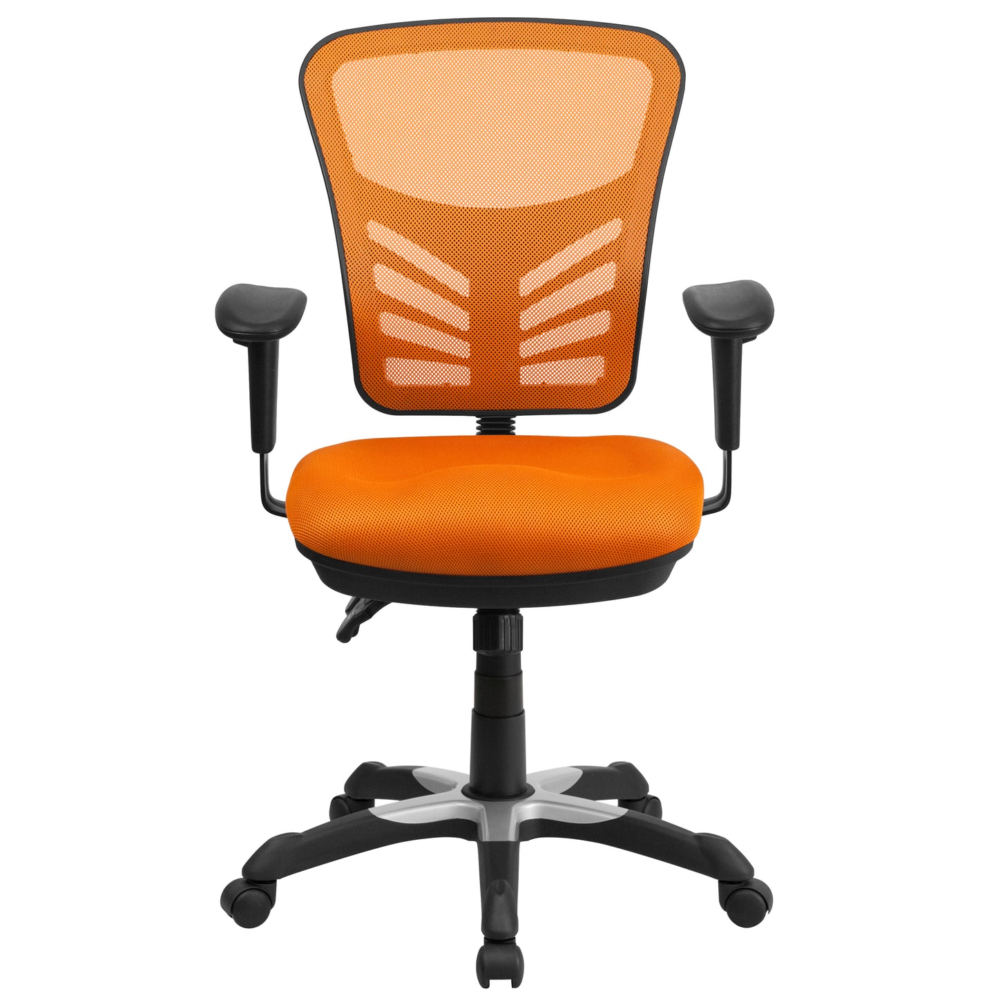 Nicholas Mid-Back Orange Mesh Multifunction Executive Swivel Ergonomic Office Chair with Adjustable Arms Orange/Black Frame