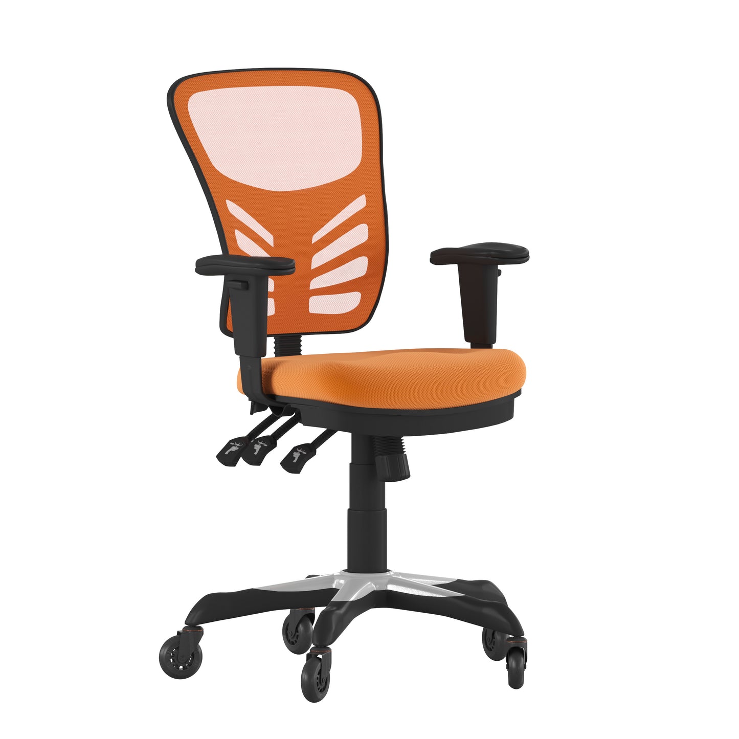 Nicholas Mid-Back Orange Mesh Multifunction Executive Swivel Ergonomic Office Chair with Adjustable Arms and Transparent Roller Wheels Orange/Black Frame