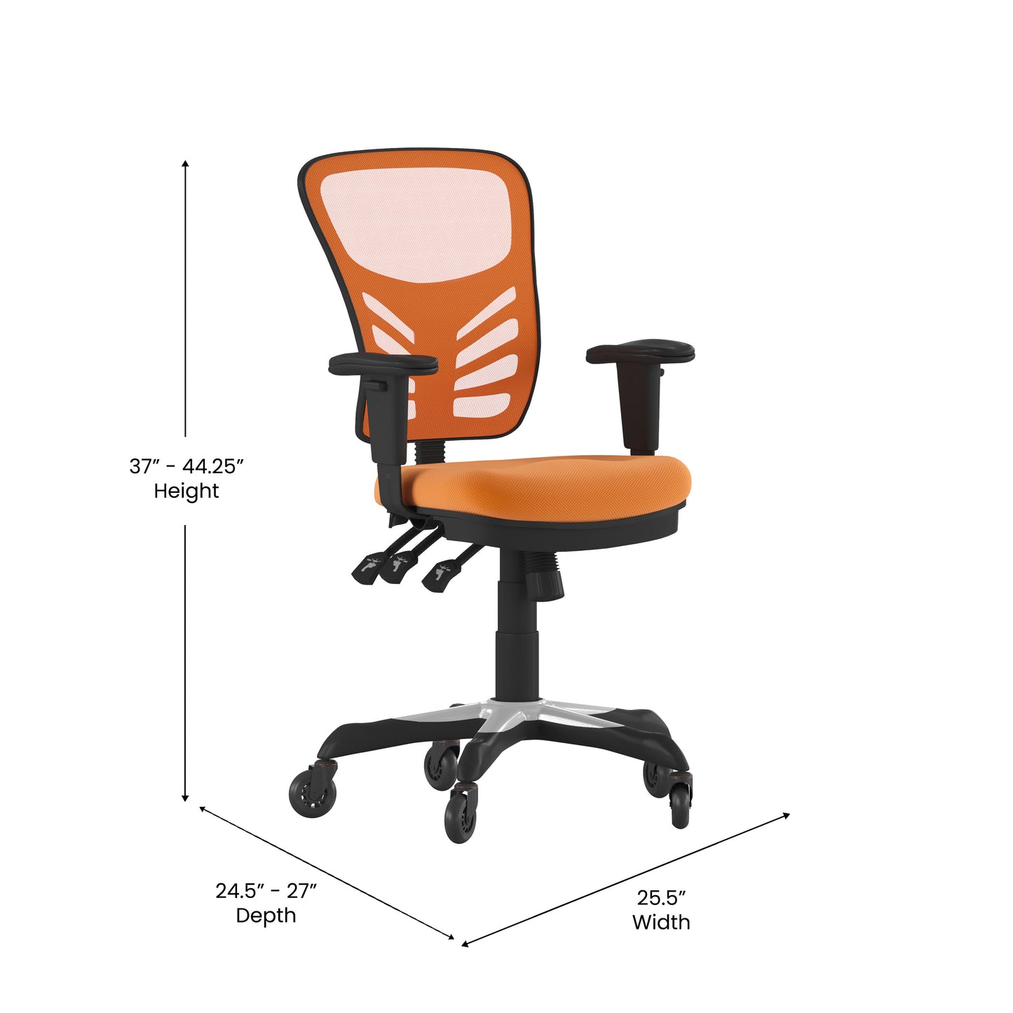 Nicholas Mid-Back Orange Mesh Multifunction Executive Swivel Ergonomic Office Chair with Adjustable Arms and Transparent Roller Wheels Orange/Black Frame