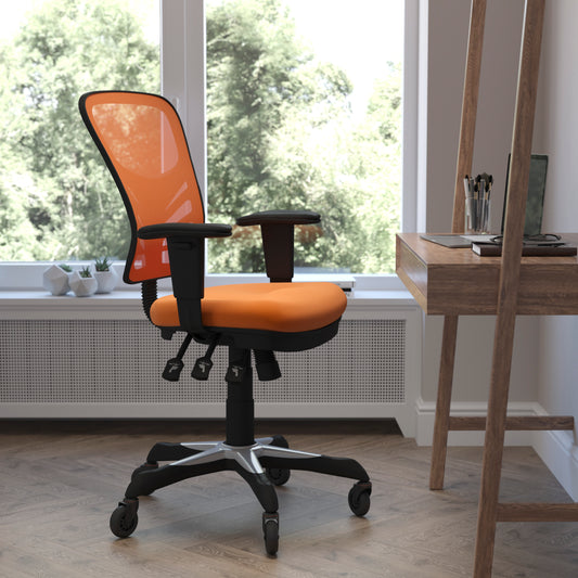 Nicholas Mid-Back Orange Mesh Multifunction Executive Swivel Ergonomic Office Chair with Adjustable Arms and Transparent Roller Wheels Orange/Black Frame HL-0001-OR-RLB-GG