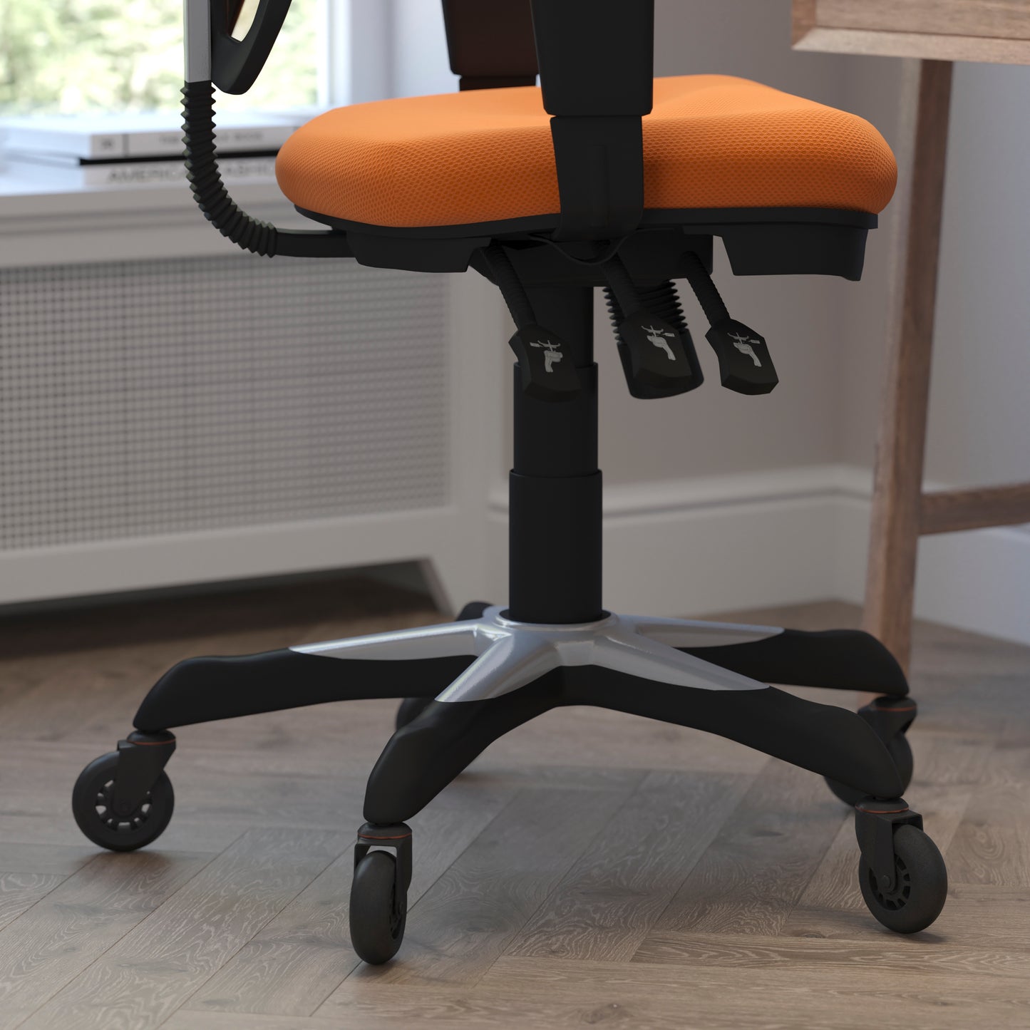 Nicholas Mid-Back Orange Mesh Multifunction Executive Swivel Ergonomic Office Chair with Adjustable Arms and Transparent Roller Wheels Orange/Black Frame