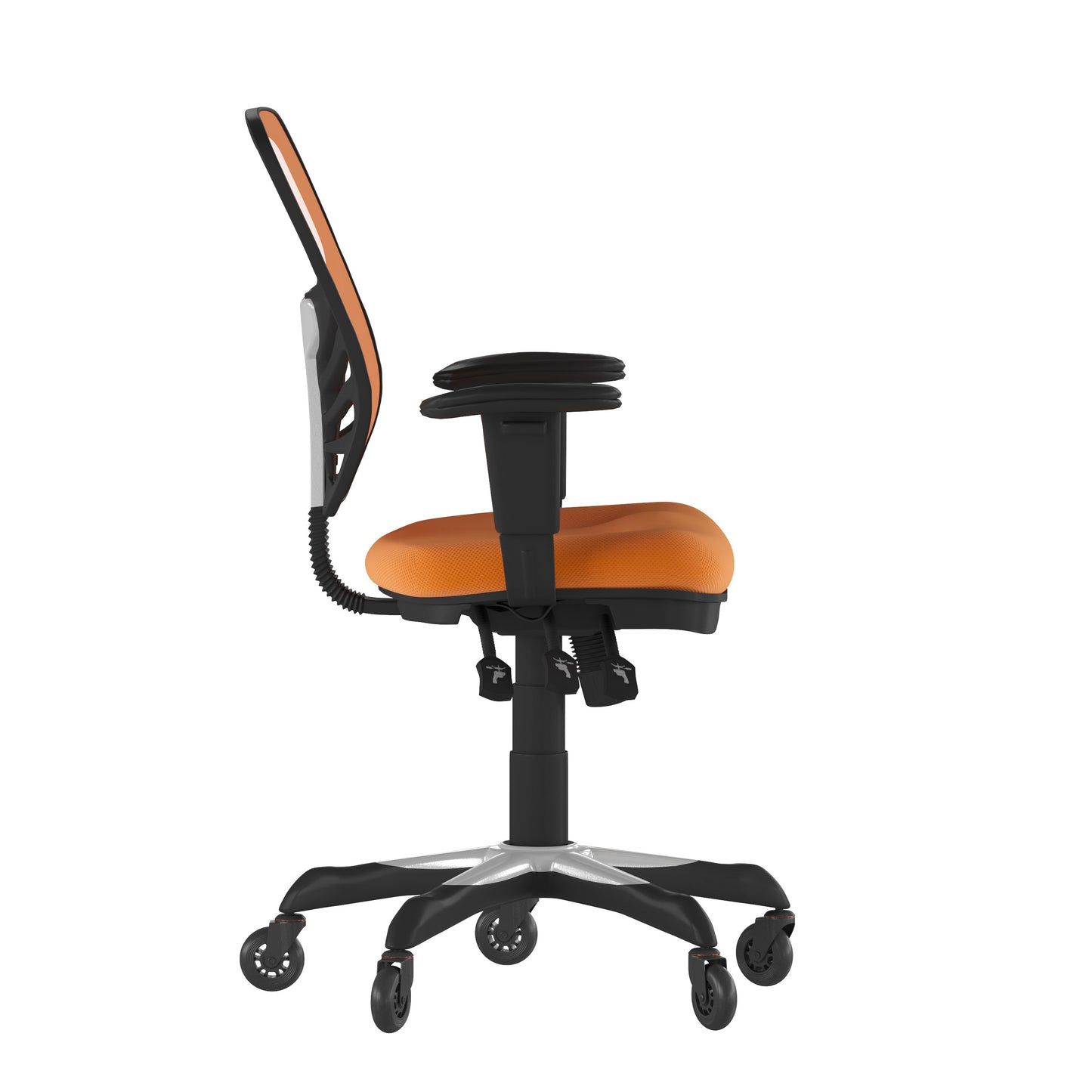 Nicholas Mid-Back Orange Mesh Multifunction Executive Swivel Ergonomic Office Chair with Adjustable Arms and Transparent Roller Wheels Orange/Black Frame