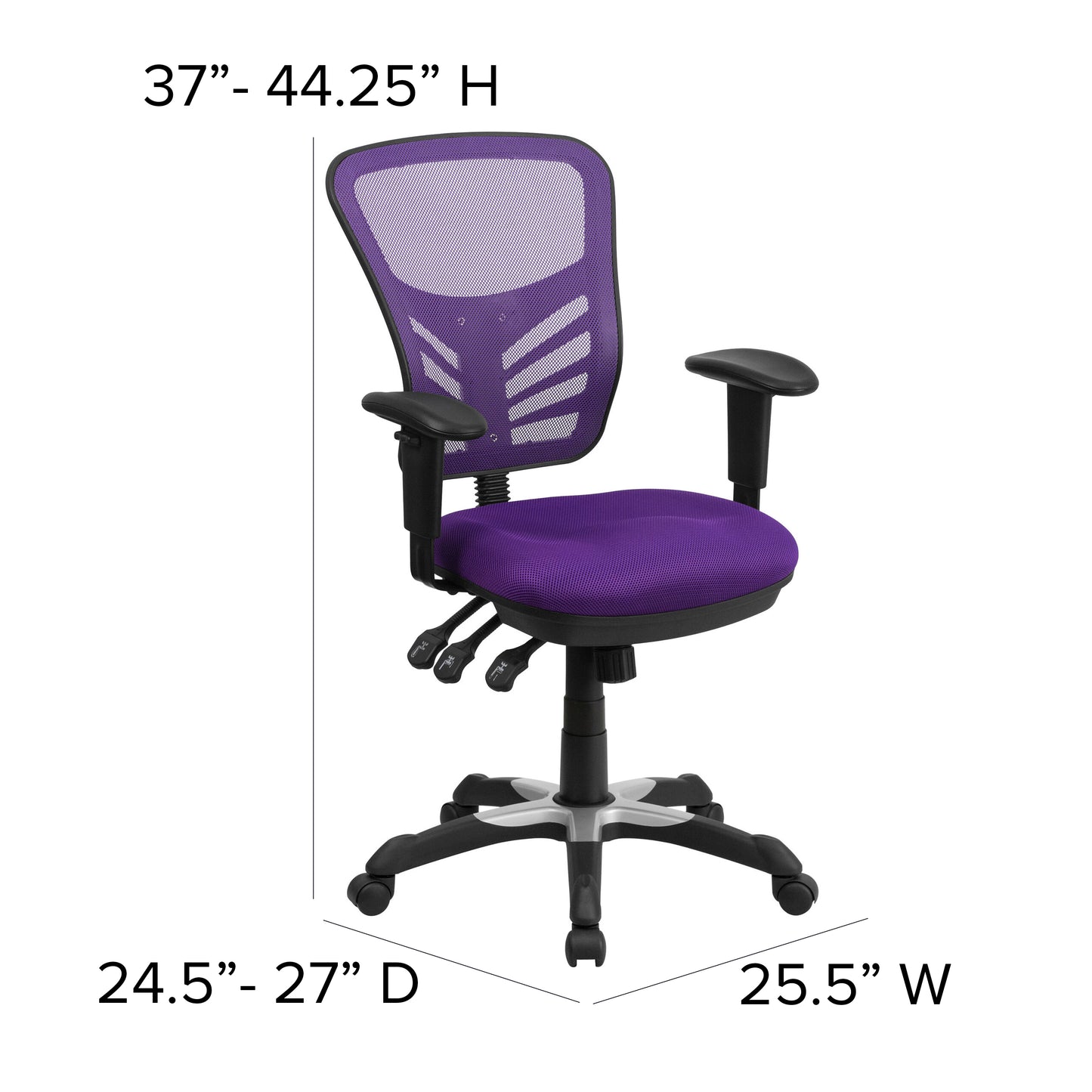 Nicholas Mid-Back Purple Mesh Multifunction Executive Swivel Ergonomic Office Chair with Adjustable Arms Purple/Black Frame