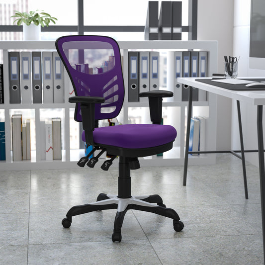 Nicholas Mid-Back Purple Mesh Multifunction Executive Swivel Ergonomic Office Chair with Adjustable Arms Purple/Black Frame HL-0001-PUR-GG