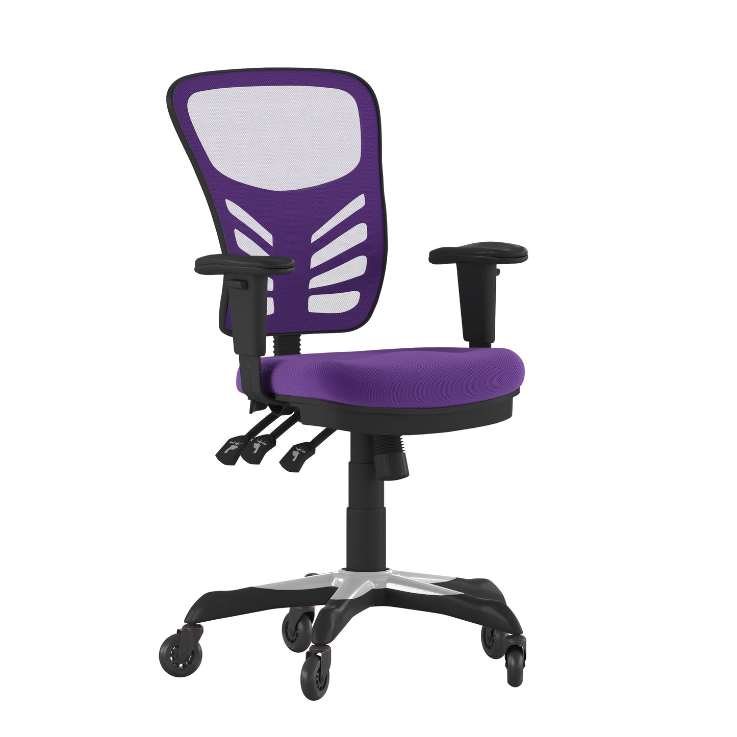 Nicholas Mid-Back Purple Mesh Multifunction Executive Swivel Ergonomic Office Chair with Adjustable Arms and Transparent Roller Wheels Purple/Black Frame