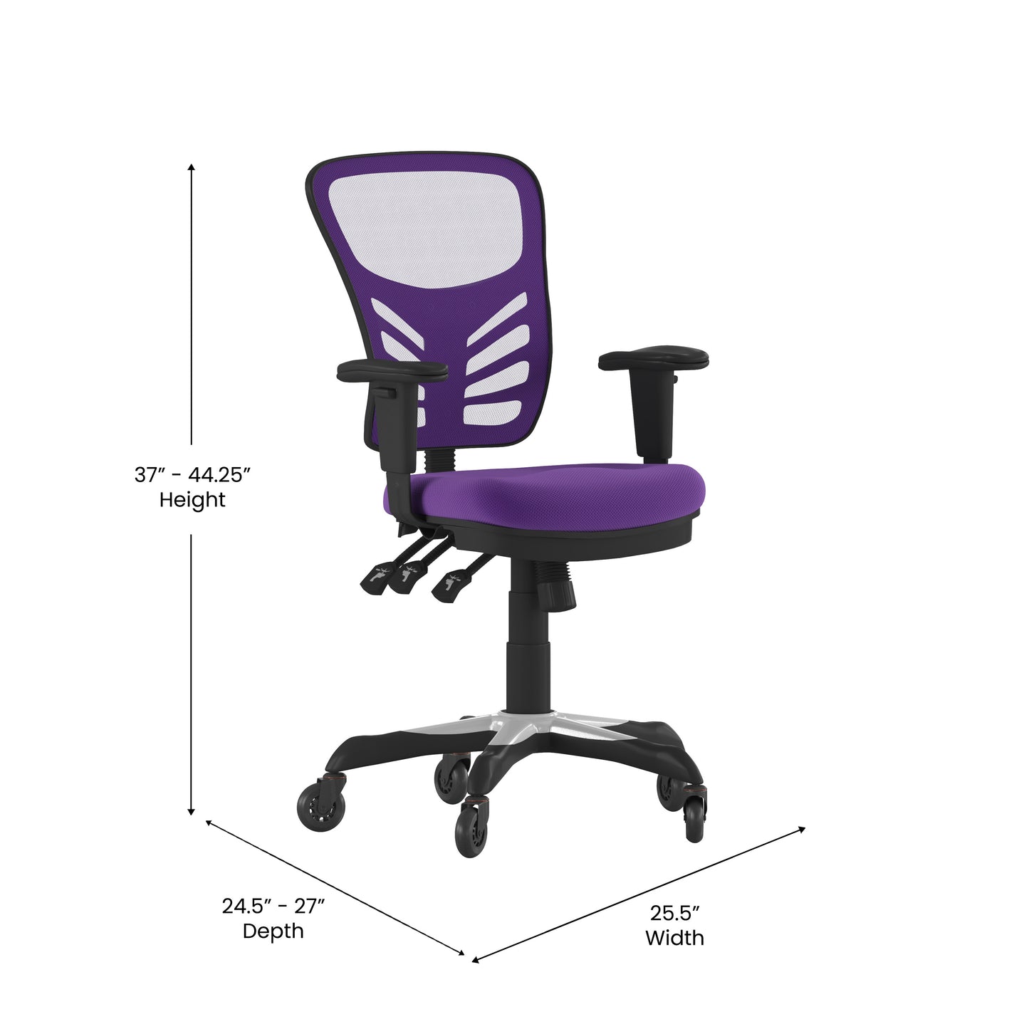 Nicholas Mid-Back Purple Mesh Multifunction Executive Swivel Ergonomic Office Chair with Adjustable Arms and Transparent Roller Wheels Purple/Black Frame