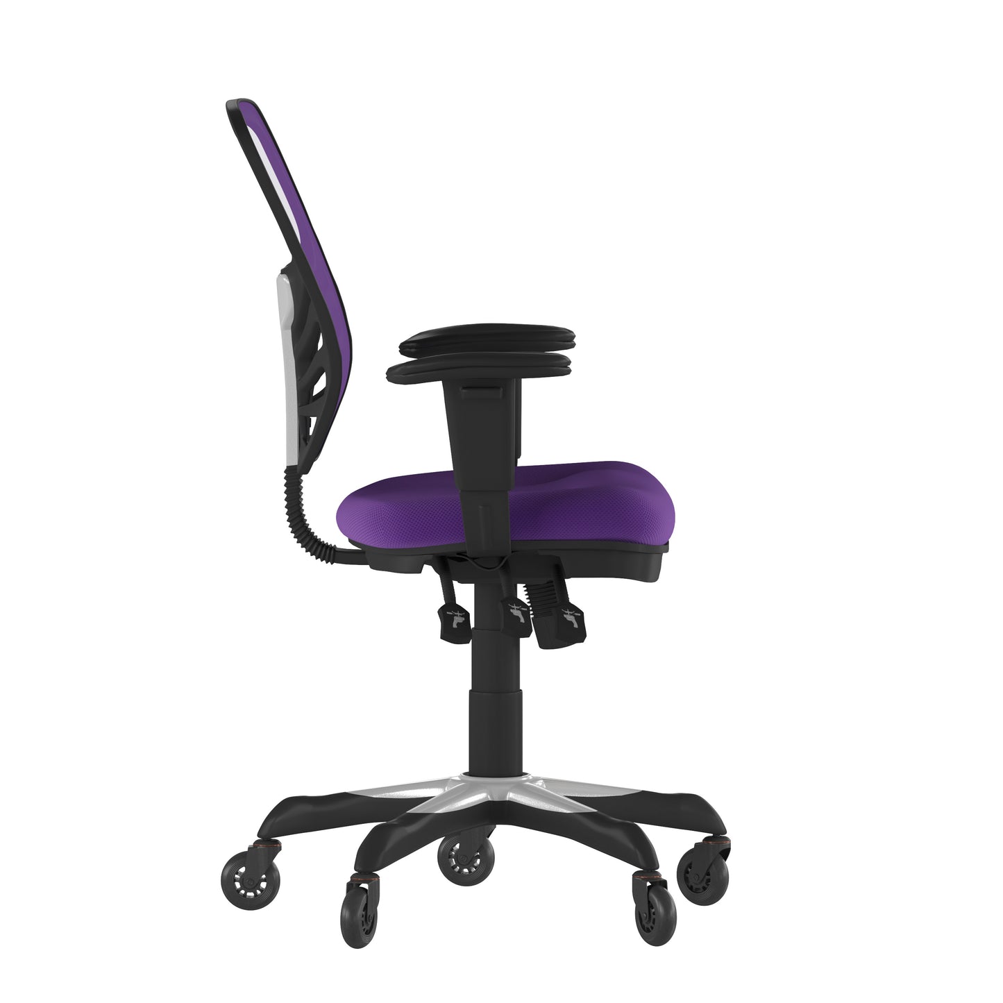 Nicholas Mid-Back Purple Mesh Multifunction Executive Swivel Ergonomic Office Chair with Adjustable Arms and Transparent Roller Wheels Purple/Black Frame