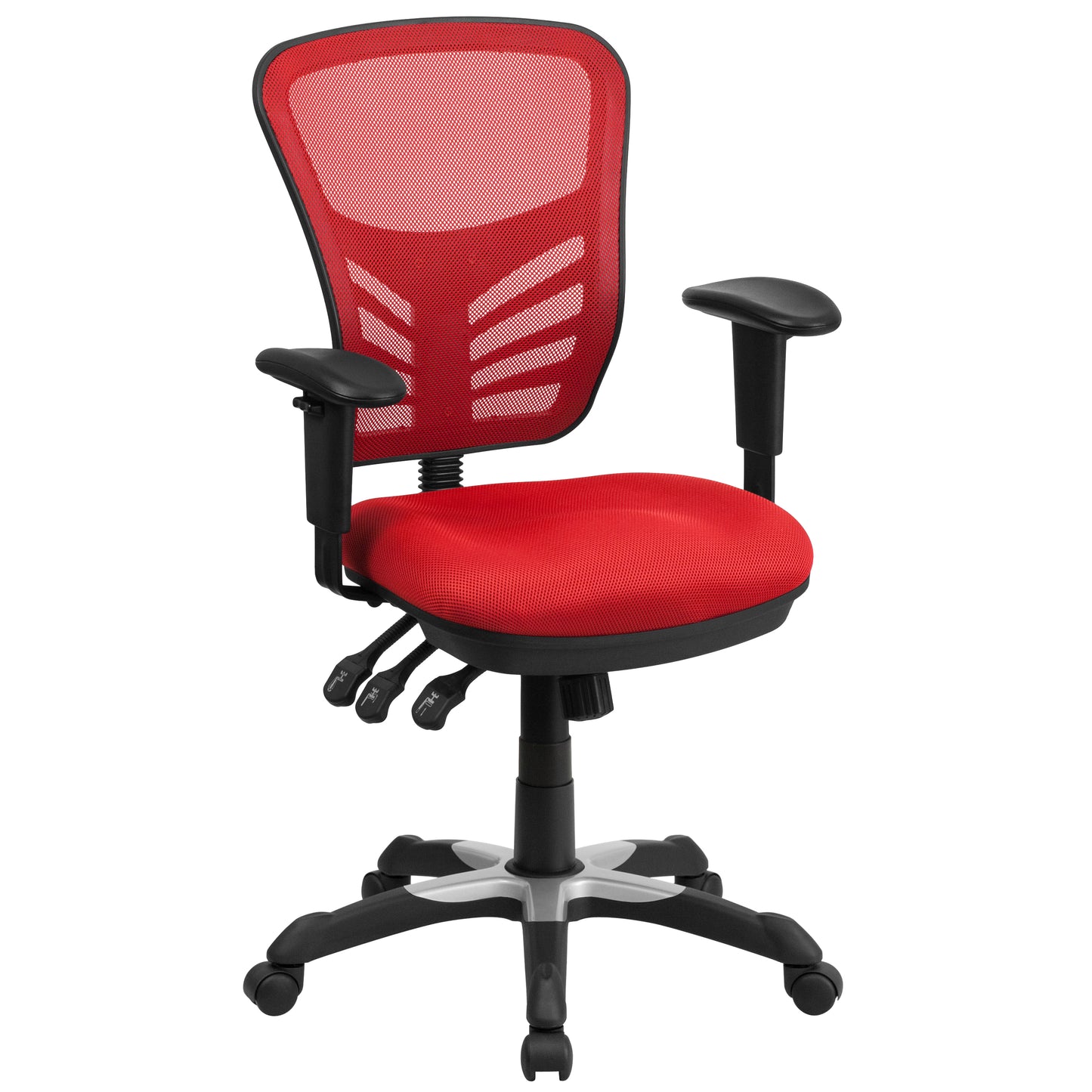 Nicholas Mid-Back Red Mesh Multifunction Executive Swivel Ergonomic Office Chair with Adjustable Arms Red/Black Frame