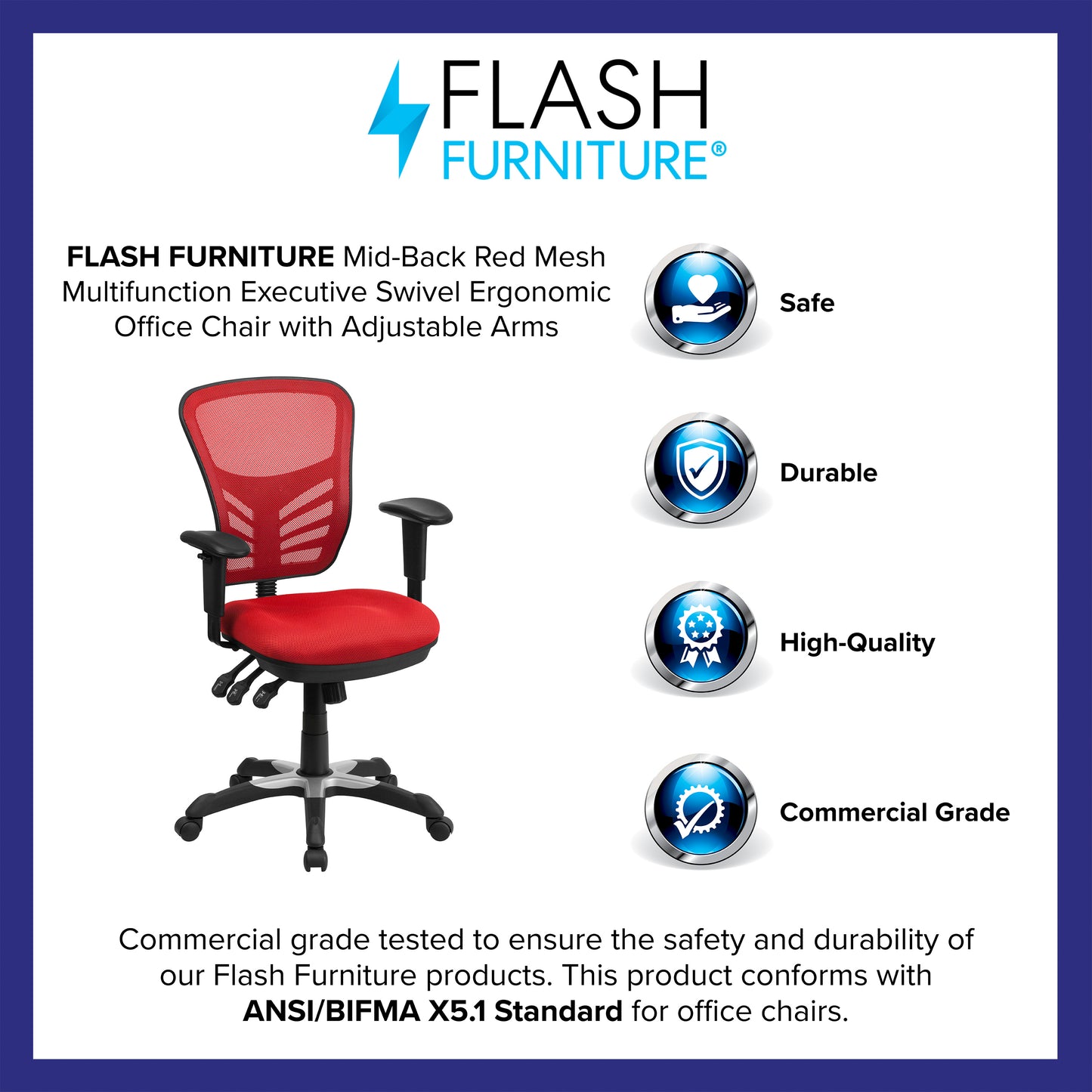 Nicholas Mid-Back Red Mesh Multifunction Executive Swivel Ergonomic Office Chair with Adjustable Arms Red/Black Frame