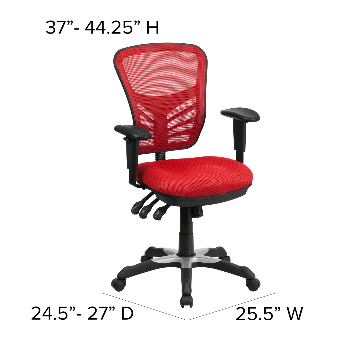 Nicholas Mid-Back Red Mesh Multifunction Executive Swivel Ergonomic Office Chair with Adjustable Arms Red/Black Frame