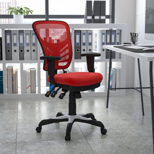 Nicholas Mid-Back Red Mesh Multifunction Executive Swivel Ergonomic Office Chair with Adjustable Arms Red/Black Frame HL-0001-RED-GG