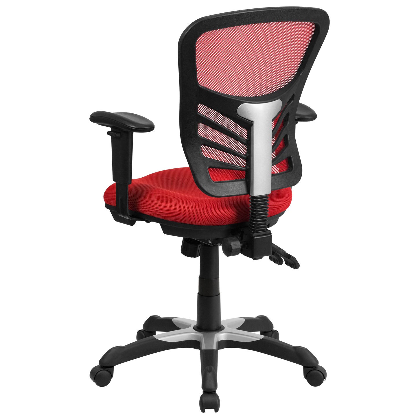 Nicholas Mid-Back Red Mesh Multifunction Executive Swivel Ergonomic Office Chair with Adjustable Arms Red/Black Frame