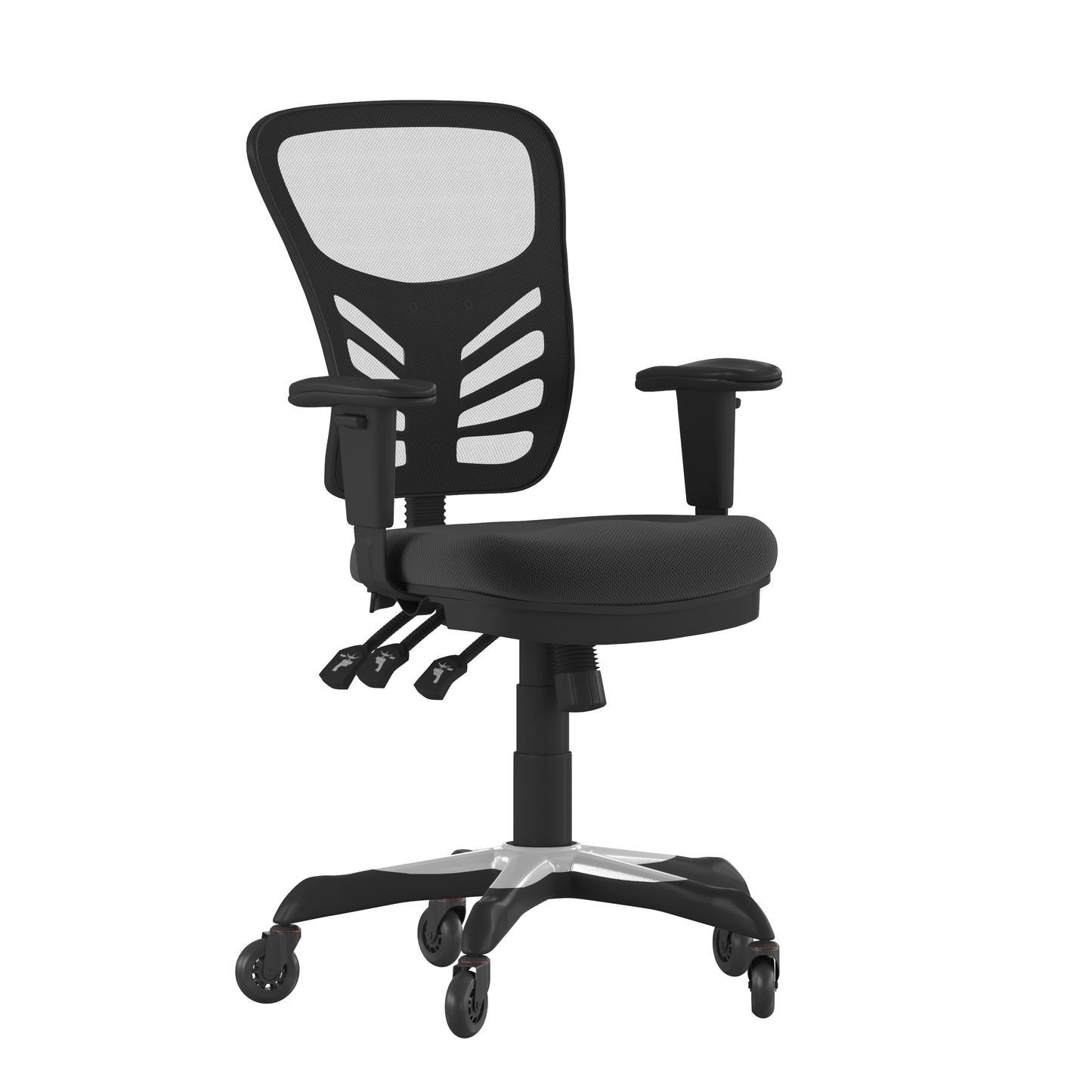 Nicholas Mid-Back Black Mesh Multifunction Executive Swivel Ergonomic Office Chair with Adjustable Arms and Transparent Roller Wheels Black/Black Frame