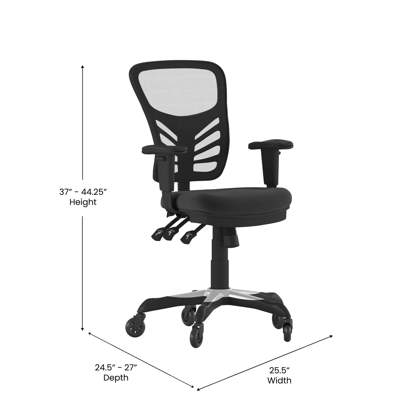 Nicholas Mid-Back Black Mesh Multifunction Executive Swivel Ergonomic Office Chair with Adjustable Arms and Transparent Roller Wheels Black/Black Frame
