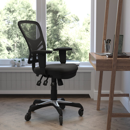 Nicholas Mid-Back Black Mesh Multifunction Executive Swivel Ergonomic Office Chair with Adjustable Arms and Transparent Roller Wheels Black/Black Frame HL-0001-RLB-GG