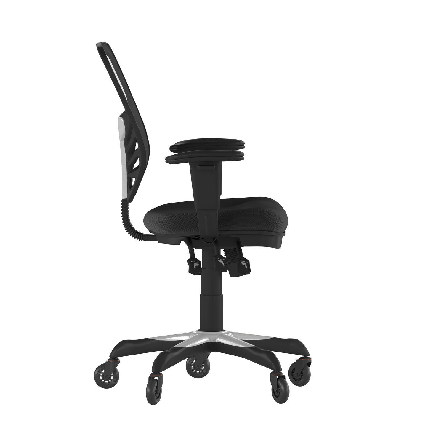 Nicholas Mid-Back Black Mesh Multifunction Executive Swivel Ergonomic Office Chair with Adjustable Arms and Transparent Roller Wheels Black/Black Frame