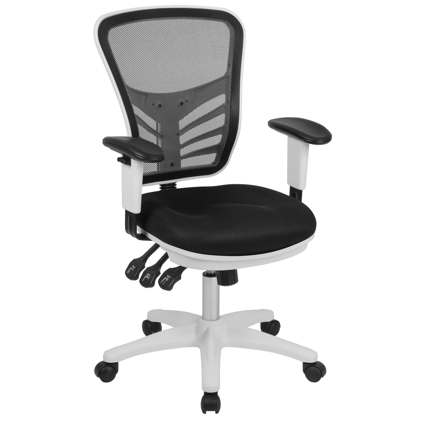 Nicholas Mid-Back Black Mesh Multifunction Executive Swivel Ergonomic Office Chair with Adjustable Arms and White Frame Black Mesh/White Frame