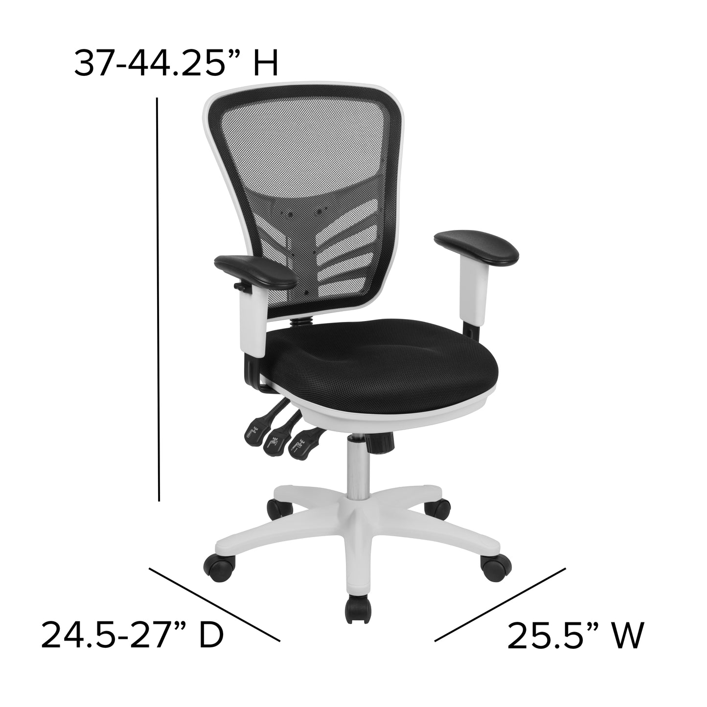 Nicholas Mid-Back Black Mesh Multifunction Executive Swivel Ergonomic Office Chair with Adjustable Arms and White Frame Black Mesh/White Frame