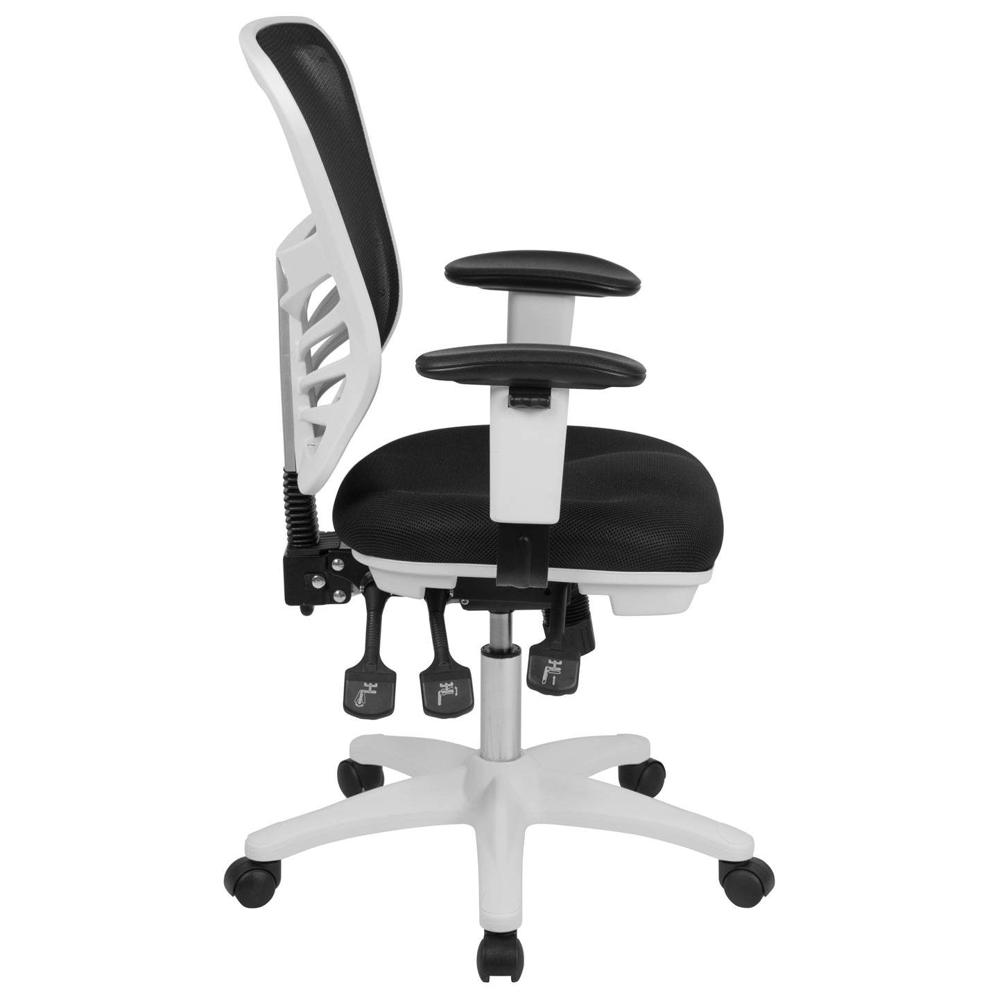 Nicholas Mid-Back Black Mesh Multifunction Executive Swivel Ergonomic Office Chair with Adjustable Arms and White Frame Black Mesh/White Frame