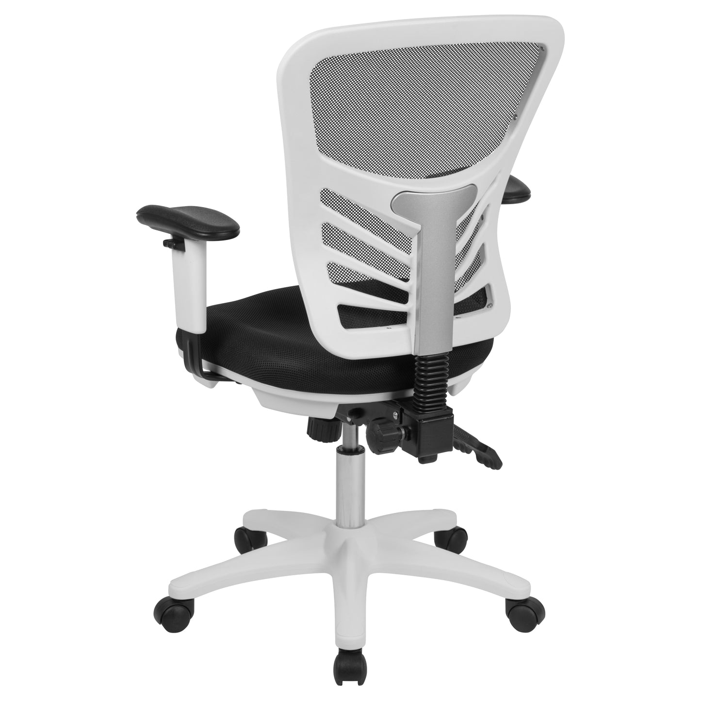 Nicholas Mid-Back Black Mesh Multifunction Executive Swivel Ergonomic Office Chair with Adjustable Arms and White Frame Black Mesh/White Frame