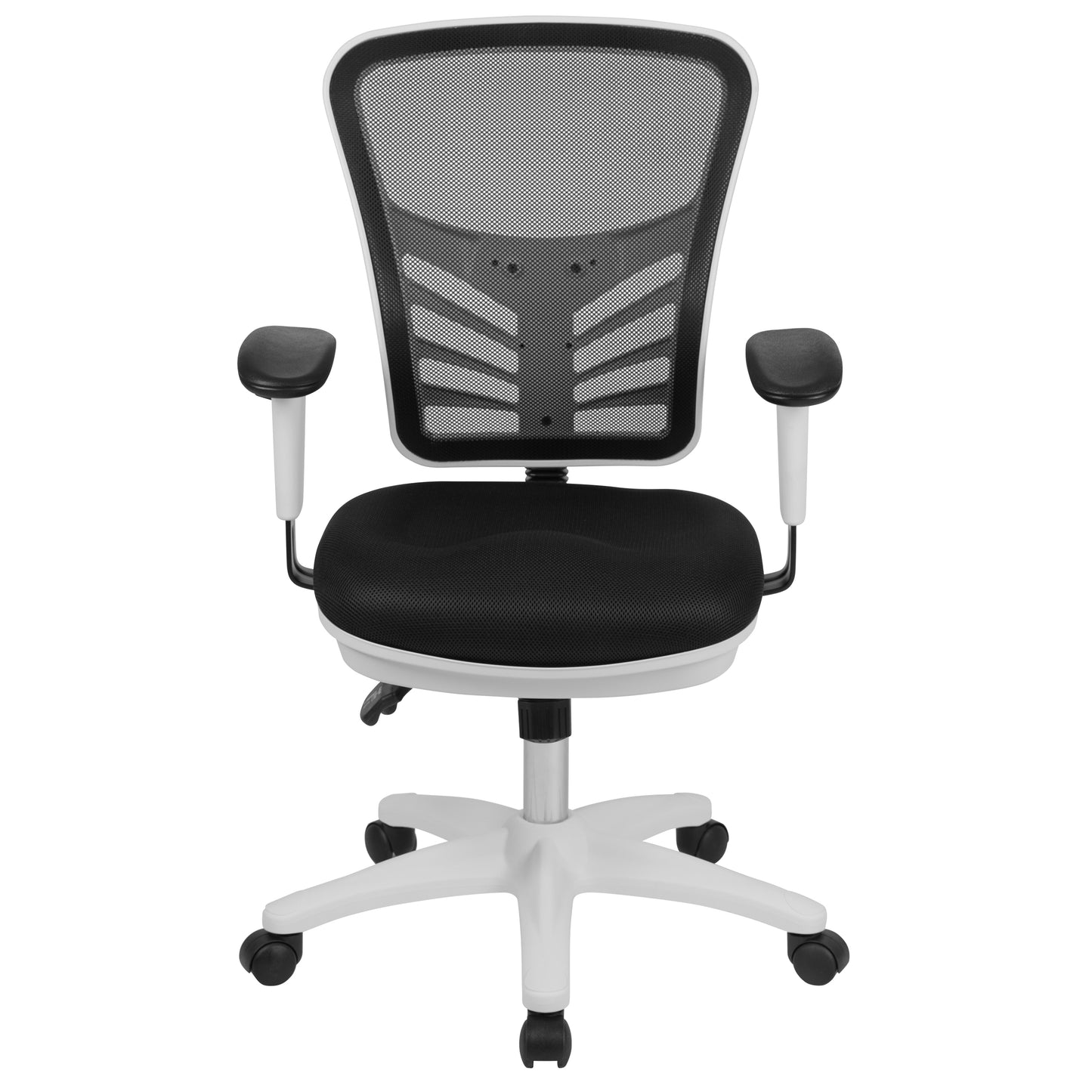 Nicholas Mid-Back Black Mesh Multifunction Executive Swivel Ergonomic Office Chair with Adjustable Arms and White Frame Black Mesh/White Frame