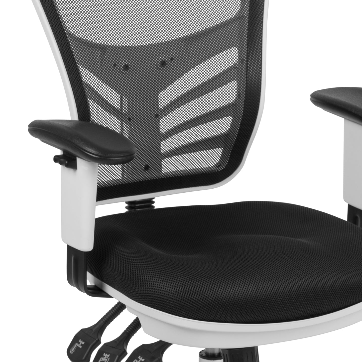 Nicholas Mid-Back Black Mesh Multifunction Executive Swivel Ergonomic Office Chair with Adjustable Arms and White Frame Black Mesh/White Frame