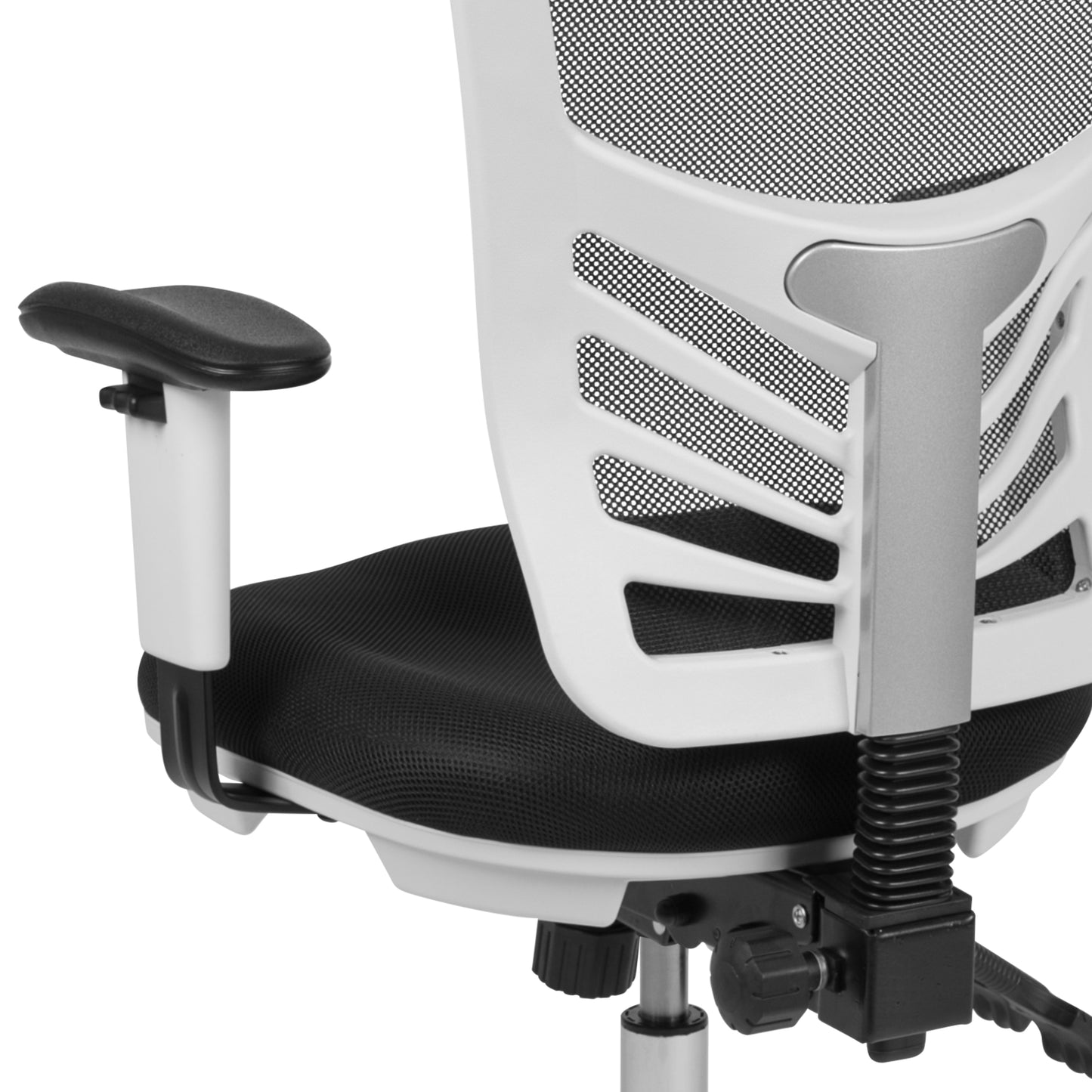 Nicholas Mid-Back Black Mesh Multifunction Executive Swivel Ergonomic Office Chair with Adjustable Arms and White Frame Black Mesh/White Frame