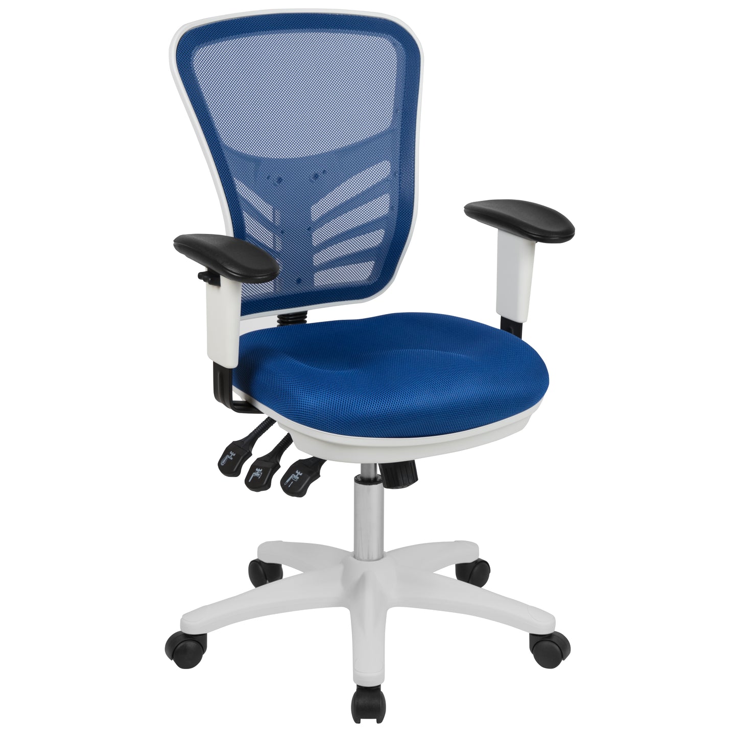 Nicholas Mid-Back Blue Mesh Multifunction Executive Swivel Ergonomic Office Chair with Adjustable Arms and White Frame Blue Mesh/White Frame