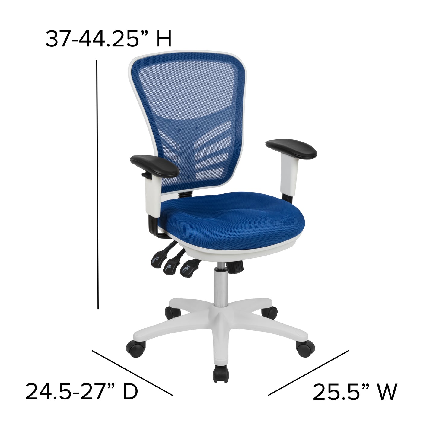Nicholas Mid-Back Blue Mesh Multifunction Executive Swivel Ergonomic Office Chair with Adjustable Arms and White Frame Blue Mesh/White Frame