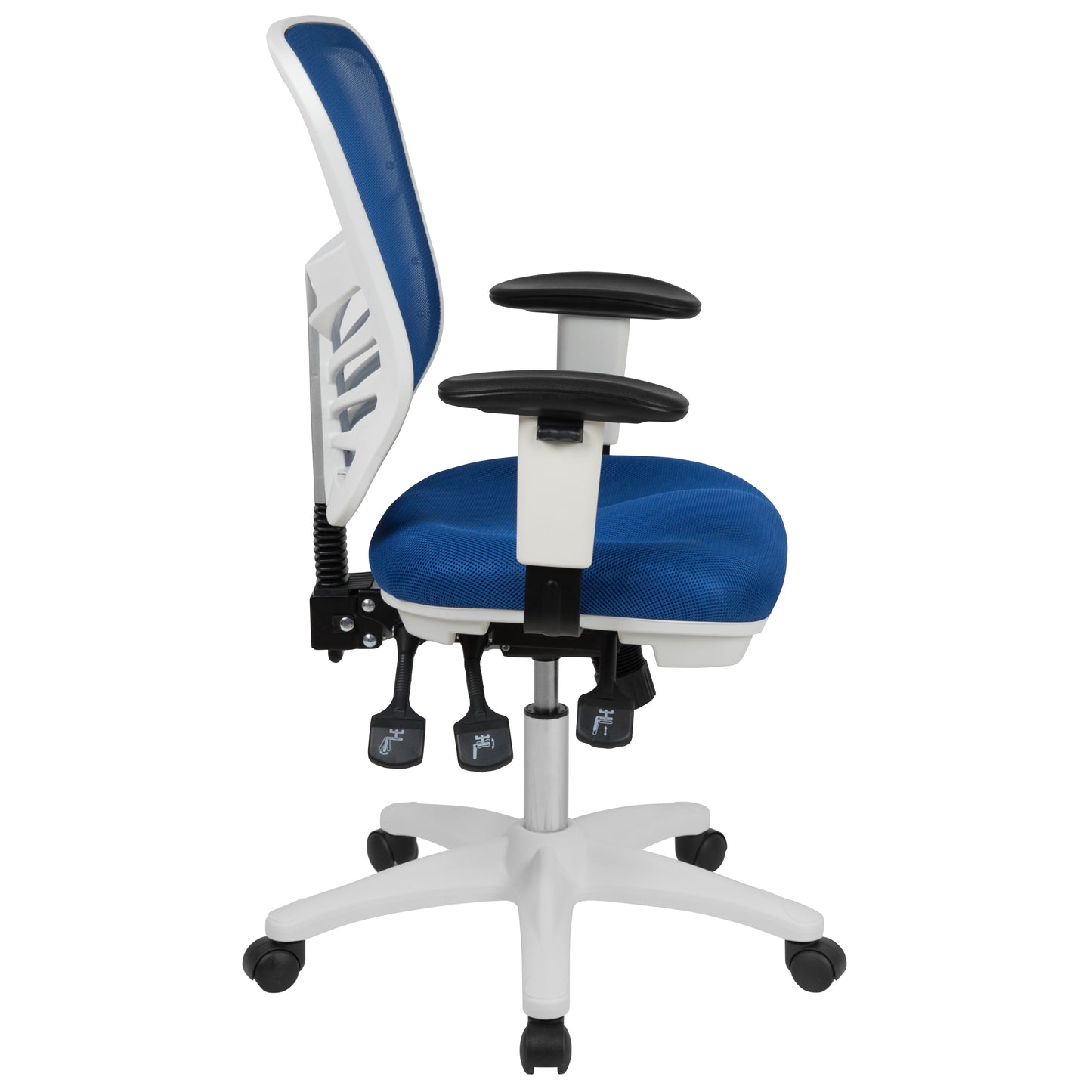 Nicholas Mid-Back Blue Mesh Multifunction Executive Swivel Ergonomic Office Chair with Adjustable Arms and White Frame Blue Mesh/White Frame