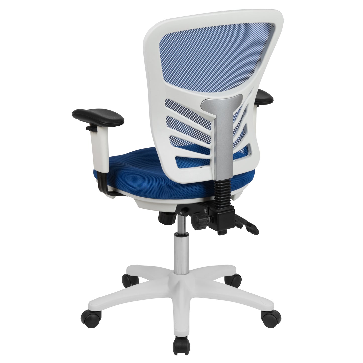 Nicholas Mid-Back Blue Mesh Multifunction Executive Swivel Ergonomic Office Chair with Adjustable Arms and White Frame Blue Mesh/White Frame