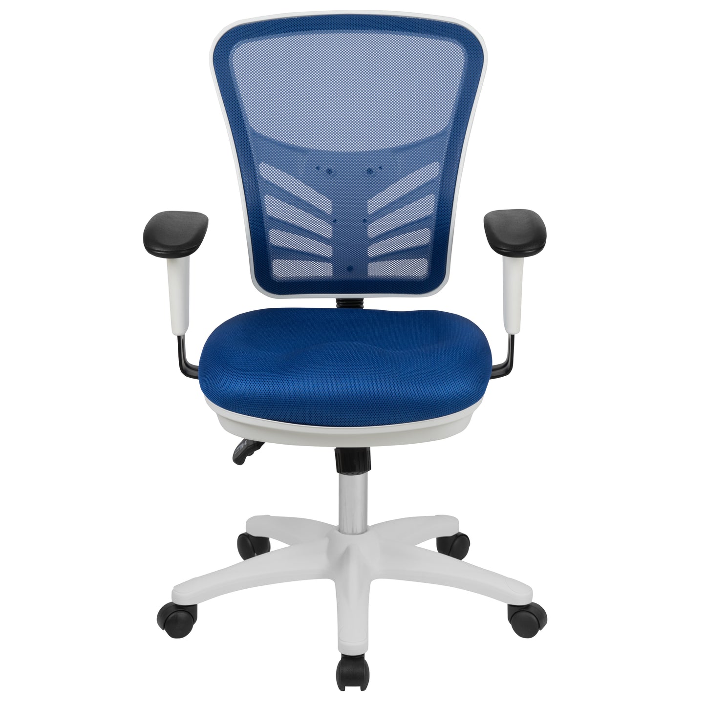 Nicholas Mid-Back Blue Mesh Multifunction Executive Swivel Ergonomic Office Chair with Adjustable Arms and White Frame Blue Mesh/White Frame