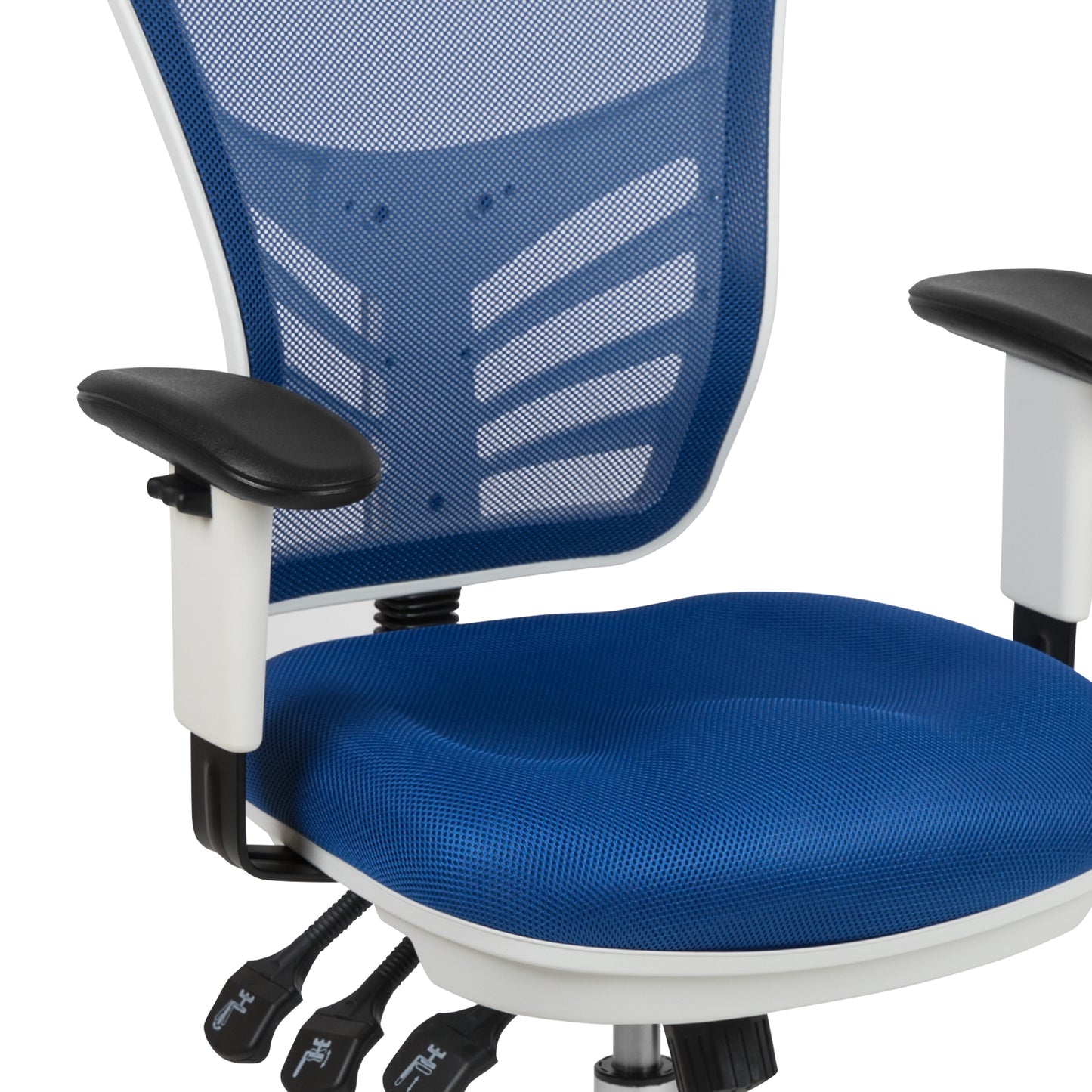 Nicholas Mid-Back Blue Mesh Multifunction Executive Swivel Ergonomic Office Chair with Adjustable Arms and White Frame Blue Mesh/White Frame
