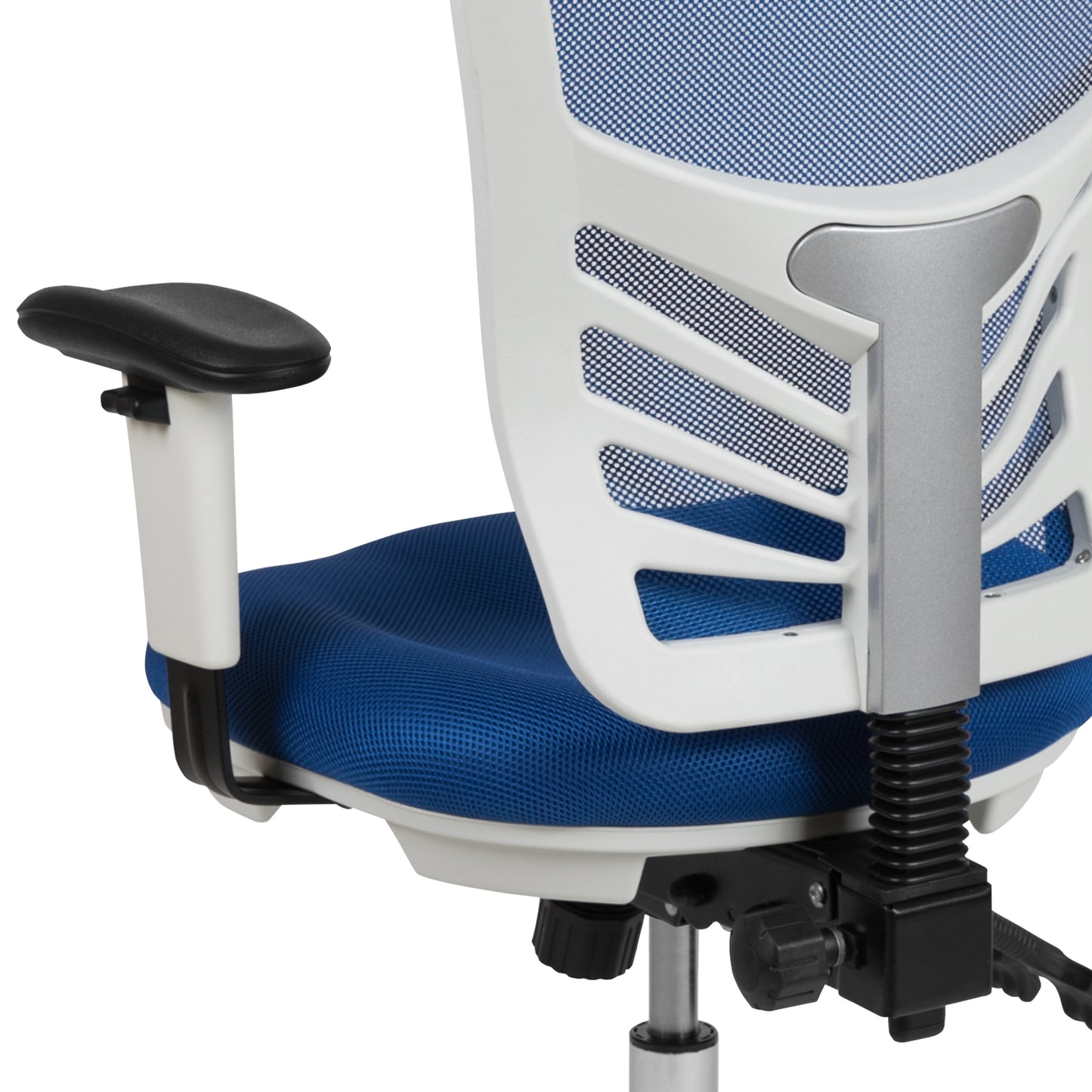 Nicholas Mid-Back Blue Mesh Multifunction Executive Swivel Ergonomic Office Chair with Adjustable Arms and White Frame Blue Mesh/White Frame