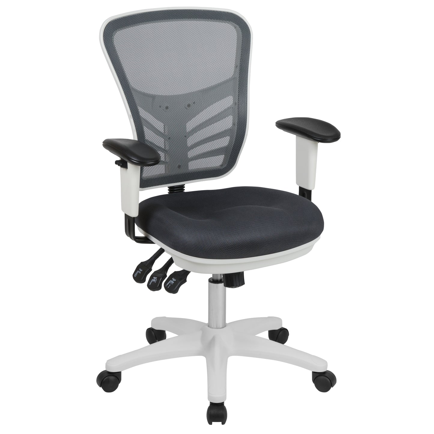 Nicholas Mid-Back Dark Gray Mesh Multifunction Executive Swivel Ergonomic Office Chair with Adjustable Arms and White Frame Dark Gray Mesh/White Frame
