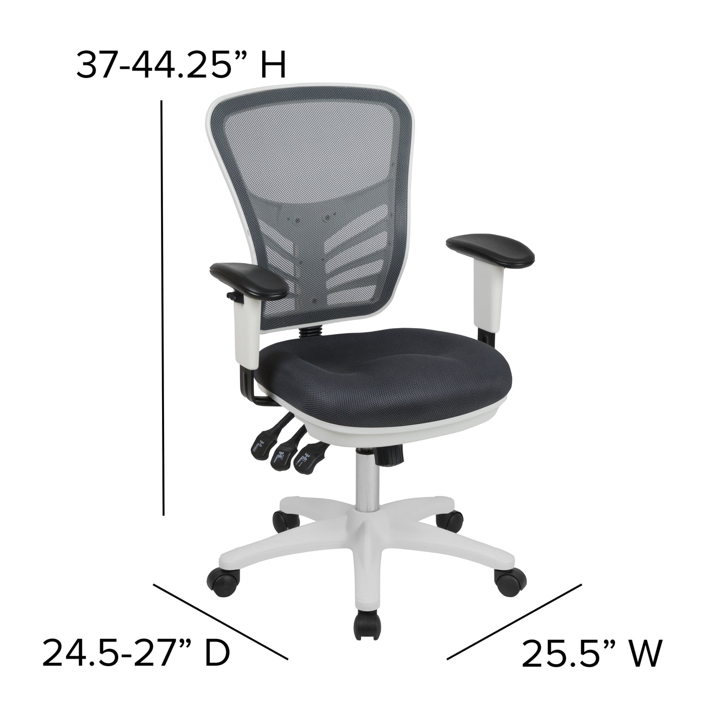 Nicholas Mid-Back Dark Gray Mesh Multifunction Executive Swivel Ergonomic Office Chair with Adjustable Arms and White Frame Dark Gray Mesh/White Frame