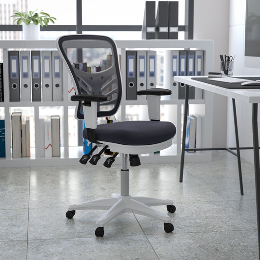 Nicholas Mid-Back Dark Gray Mesh Multifunction Executive Swivel Ergonomic Office Chair with Adjustable Arms and White Frame Dark Gray Mesh/White Frame HL-0001-WH-DKGY-GG