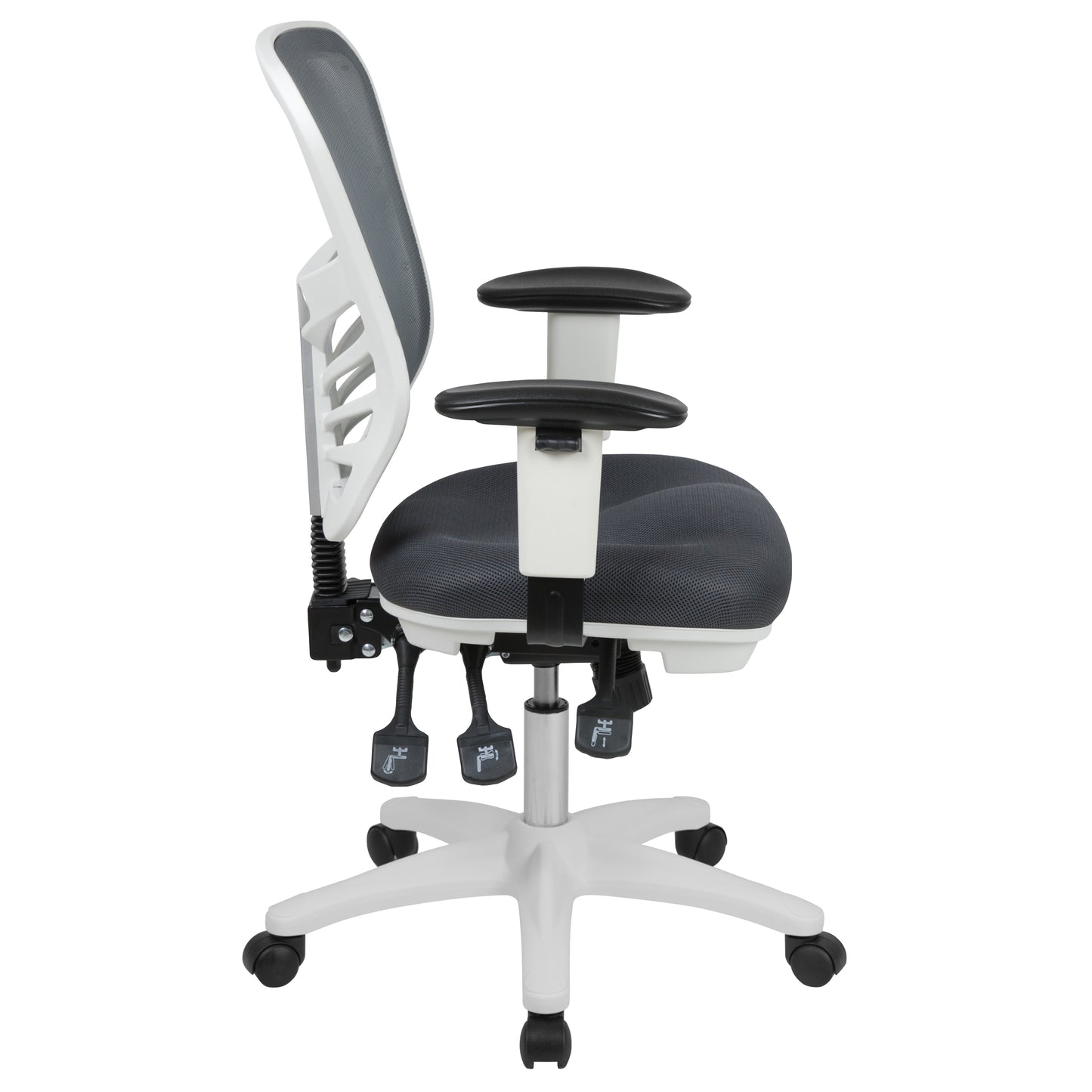 Nicholas Mid-Back Dark Gray Mesh Multifunction Executive Swivel Ergonomic Office Chair with Adjustable Arms and White Frame Dark Gray Mesh/White Frame